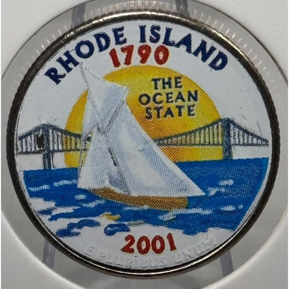 2001-P Rhode Island State Quarter Colorized Ocean State Sailboat Design